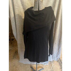 Planet By Lauren G Black Cowl Neck Pima Cotton Top Asymmetric OSFA